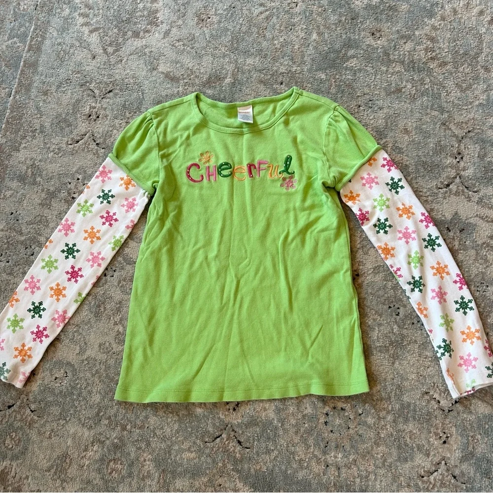 gymboree girls size 12 winter shirt embroidered green, white 2011 vintage
